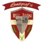 Logo for Landgraf's Red Barn featuring a red and beige shield with a barn, tractor, and wheat stalks, symbolizing agriculture and farming.